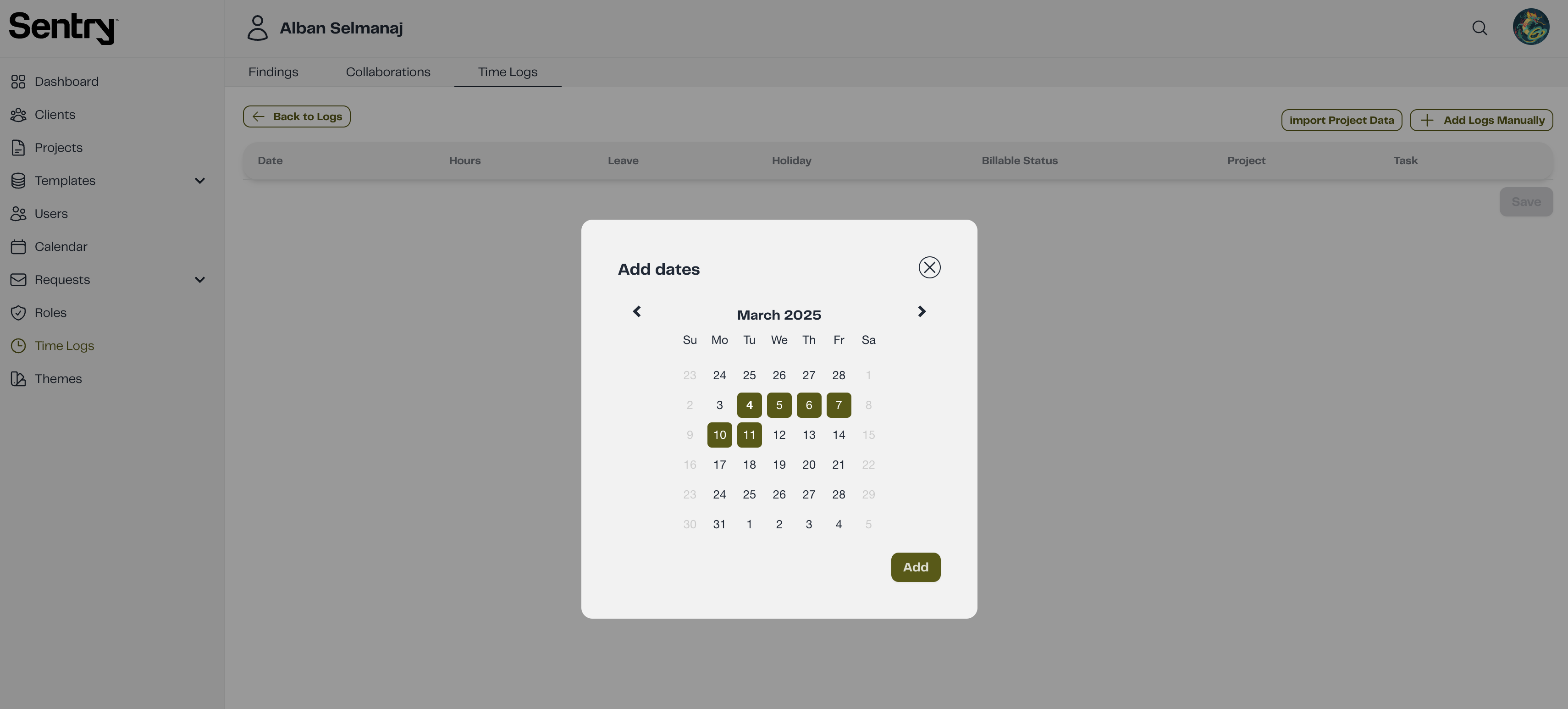 Logs Calendar Section